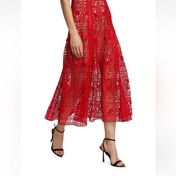Self-Portrait Guipure lace short-sleeve midi dress RED 2 - Picture 4 of 6